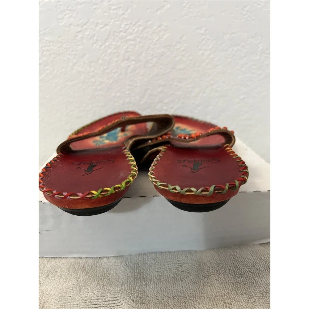 Elite Corky's Sandals Leather Colorful Hand Painted Floral Sz 10 Beaded Beach 41
